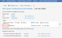 Pin it button shown for changing record layout in the list view editor